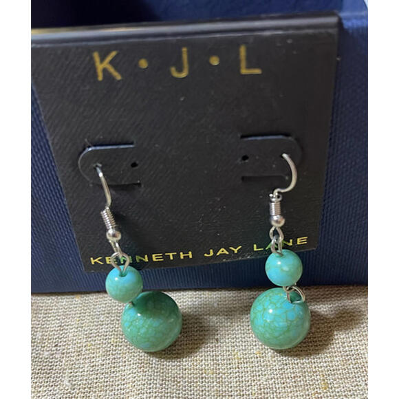 Kenneth Jay Lane Turquoise Dangle Earrings, J61 - Picture 2 of 2